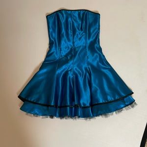 Jessica McClintock Gunne Sax Teal satin strapless mini party skater dress Sz 7